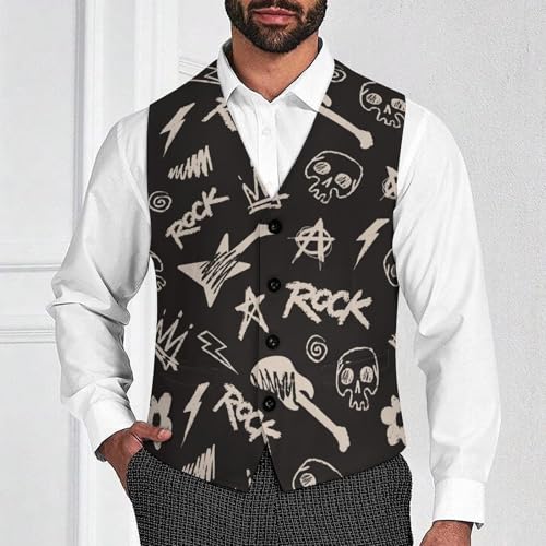 Rock Music Themed with Skulls Men's Suit Vest Slim Fit V-Ncek Waistcoat Business Casual Vest2