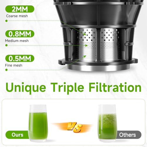 Cold Press Juicer, 5.8" Wide Feed Chute, 400W Slow Masticating Juicer Extractor Supports High Juice Yield, Whole Vegetables & Fruits, Silver Gray - Thumbnail 3