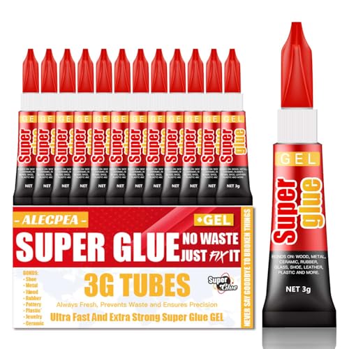3g (12 Pack) Super Glue Gel All Purpose Fast Setting No Run Formula with Anti Clog Cap Ideal for Metal Ceramics Leather & More