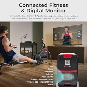 Sunny health fitness magnetic rowing machine for home exercise quiet smooth rower with compact storage and optional free sunnyfit app connectivity  urban country home decor