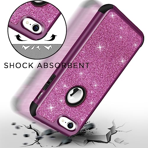 Hython Designed for iPhone 8, iPhone 7 Case, Heavy Duty Full-Body Defender Protective Case Bling Glitter Sparkle Hard Shell Hybrid Shockproof Rubber Bumper Cover, Purple by Hython - Image 2