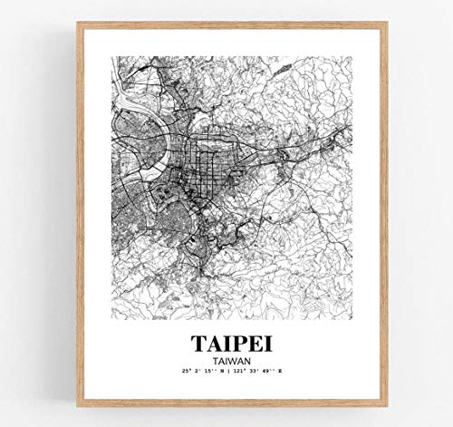 Eleville 8X10 Unframed Taipei Taiwan City View Abstract Road Modern Map Art Print Poster Wall Office Home Decor Minimalist Line Art Hometown Housewarming wgn506