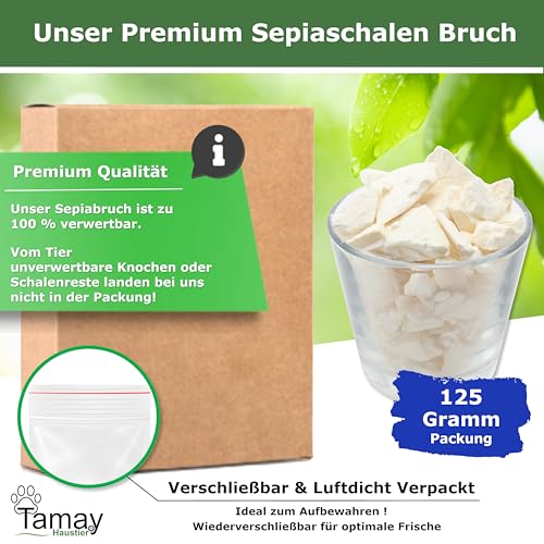 Tamay Sepiaschalen Bruch in Premium Qualität (125g) Optimale Kalzium und Vitaminversorgung für Schildkröten, Bartagame, Geckos, Reptilien - Futterkalk, Kalk, Terrarium Zubehör
