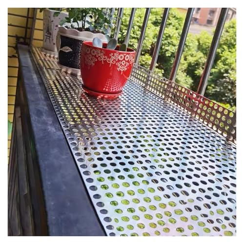 JINMLBO 304 Stainless Steel Perforated Plate, Hole Diameter 10mm Metal Sheet with Ties Gloves, Anti-Fall Perforated Plate, Easy to Install(0.8mm-37x122cm)