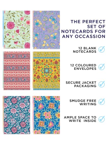 Image of DOODLE Floral Blank Notecards with Envelopes - Set of 12 Mini Greeting Cards with 12 Envelopes | Thank You Notes, Gift Enclosures & All Occasion Cards