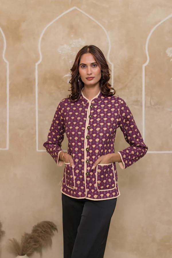 Image of Jackets for women | Cotton Quilted Reversible Short Jacket | Double Sided Warm Outerwear Coat for women |Jacket for women winter wear