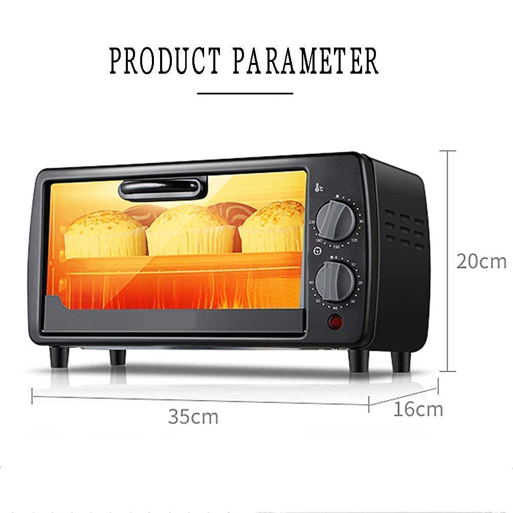 Mini Forno Elettrico da 9 Litri, Forno Multifunzione a convezione da appoggio, tostapane, girarrosto Elettrico, Finitura in Acciaio Inossidabile (Nero) (Nero) estetico e Pratico