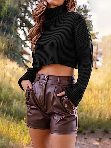 PRETTYGARDEN Women's 2025 Fall Winter Turtleneck Cropped Sweater Causal Ribbed Knit Long Sleeve Pullover Jumper Tops2