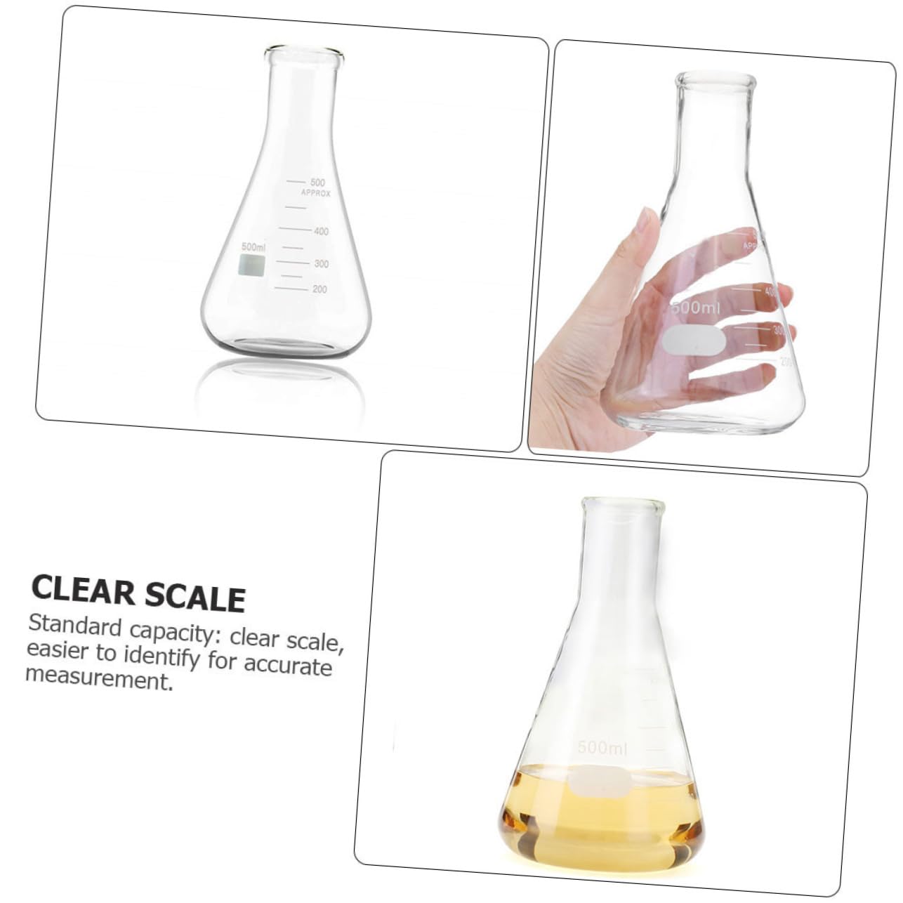GLEAVI 5pcs High Borosilicate Conical Flasks Thickened Flat Bottom Erlenmeyer Flasks for Lab Education and Research Eco-Friendly Glass