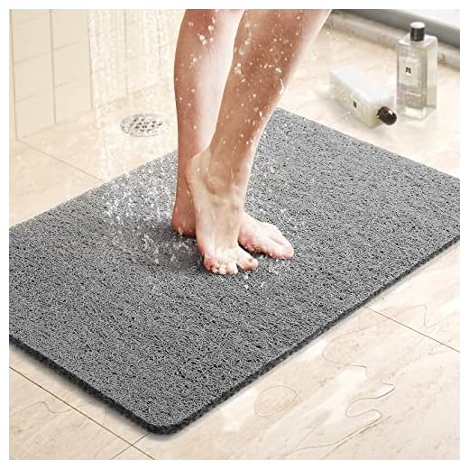 LuxStep Shower Mat Bathtub Mat,24x16 inch, Non-Slip Bath Mat with Drain, Quick Drying PVC Loofah Bathmat for Tub,Shower,Bathroom (Phthalate Free,Grey)