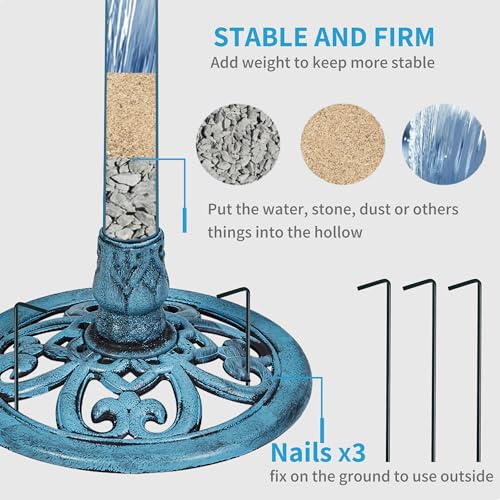 VECELO 28" Pedestal Outdoor Bird Bath for Outside, Vintage Bronze Polyresin Lightweight Antique, Yard/Garden Decoration, Blue by VECELO - Image 5