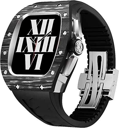 Boîtier de montre en fibre de carbone et bracelet caoutchouc fluor Apple Watch 45 mm