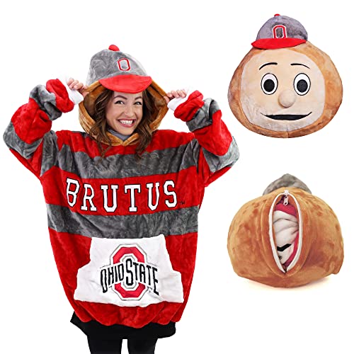 Plushible Ohio State Blanket Hoodie - Snuggly Oversized Sweatshirt Hooded Blankets for Adult Men & Women - Ohio State Buckeyes College Football Mascot Pillows - Sports Gifts