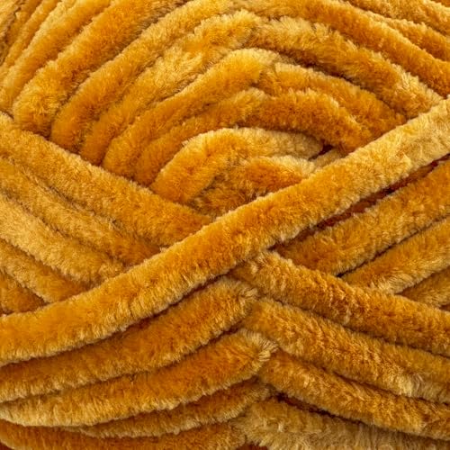 Image of Cuddly Velvet Chenille Yarn, Super Soft Fluffy Bulky for Knitting Crocheting Crafting Blanket Amigurumi, Durable for Shedding, 100 Gram (3.53 Ounces) 109 Yards (100 Meters) (Marigold)