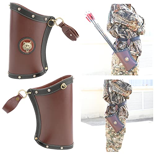 ZSHJGJR Archery Hip Quiver Waist Hanged Arrow Quiver Traditional Hand Made Leather Arrow Quiver Holder Arrow Bag Lightweight Right/Left Handed for Bow Hunting Shooting (Brown)
