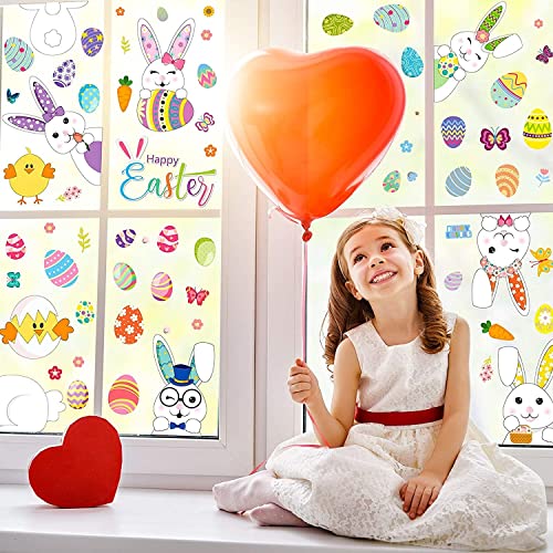 Ostern Fensterbilder,121pcs Osterdekoration, 9 StüCk Oster Fensterbilder Fensterbilder Ostern Wiederverwendbar,Osterfenster Bilder Selbstklebend FüR Vitrinen, Glasfenster, Schaufenster, Osterpartys Cover