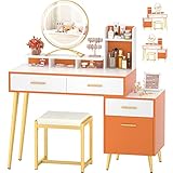 Cyclysio Makeup Vanity, Vanity Desk with Mirror and Lights, Vanity Table with Drawers, Makeup Desk w