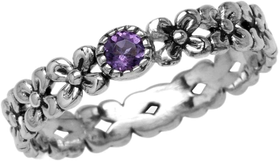 Silvershake 925 Sterling Silver Flower Floral Stack/Stackable Solitaire Eternity Band Ring Jewelry for Teens or Women
