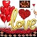 LUKIUP Herz Luftballons Valentinstag Deko, Heiratsantrag Deko Set, 50 x rot teelichter, 1000 Pétales de Rose Rouges, Valentine'S Day Love Folienballon Herz Geburtstagsdeko Frauen (Gold)