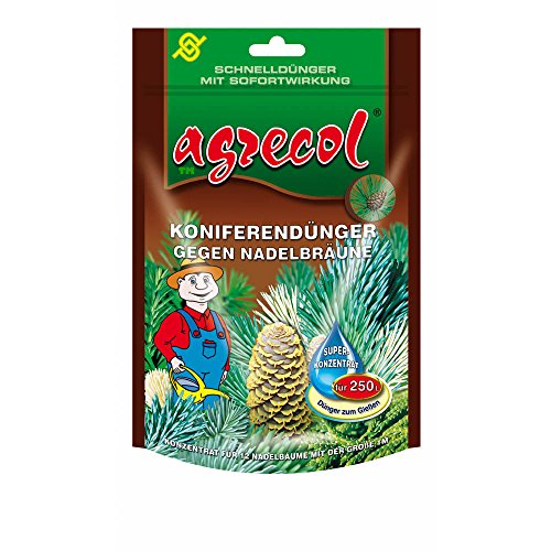 Abono premium para coníferas cipreses enebro y coníferas contra clorosis (bronceado con aguja) con efecto rápido – para 250 l de agua altamente concentrado y de alto rendimiento