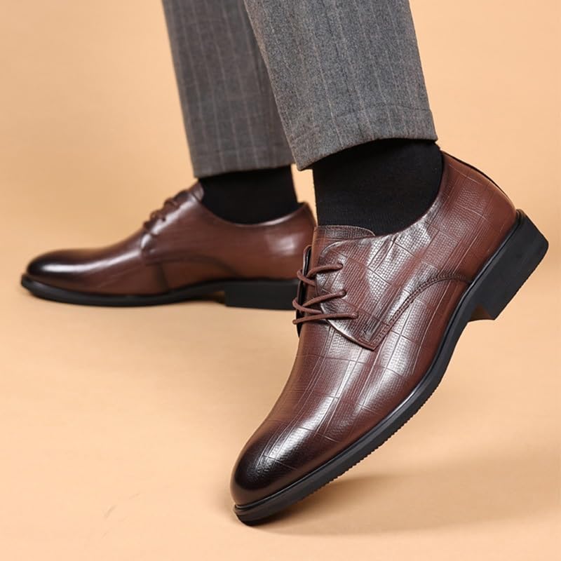 Men's Vintage Dress Shoes Patent Leather Formal Business Suit Shoes Lace Up Business Casual Wedding Derby Shoes for Men(Brown,8)4
