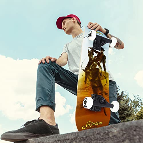 Image of 31 inchx8 inch Complete Skateboard Skull Skateboard for Extreme Sports and Outdoors for Beginners &Pro (Cowboy)