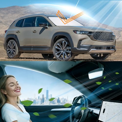 Image of Windshield Sun Shade for 2023 2024 2025 2026 25 24 23 CX-50 CX50 for Mazda | Foldable, Full covered for windshield, Block UV Rays, Heat Reduction, Easy to install, Keeps Car Cooler