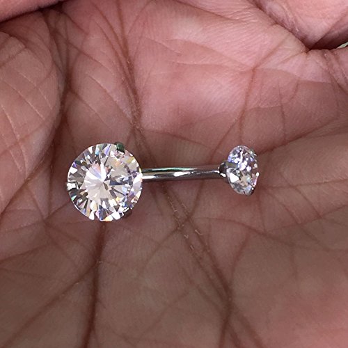 Changgaijewelry 14G Surgical Steel Belly Button Ring Navel Rings Double-Headed Round Cubic Zirconia Barbell Piercing (Clear) #TOP3