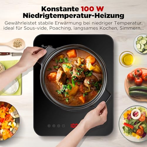 Induktionskochplatte, Induktionskochfeld 1 Platte, 23 mm Ultradünn, Zwei Lüfter, 2100W Induktionsplatte mit Multi-Sicherheitsschutz, 10 Heizstufen, Timer-Funktion, Kindersicherung – Bild 5