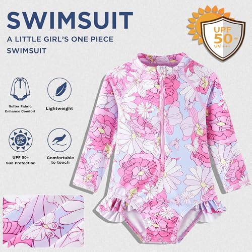 UMELOK Baby Girls' One Piece Swimsuit Rash Guard Swimwear Long Sleeve with UPF 50+ Sun Protection3