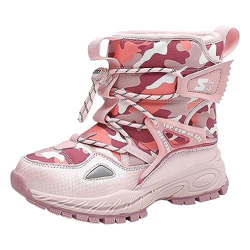 Girls Boys Winter Boots Waterproof Hiking Snow Boots Warm Fur Lined Outdoor Non-Slip Snow Boot for Little Kids