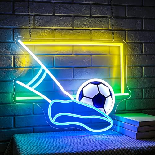 Image of Soccer Neon Sign for Wall Decor Light Up Sign Led Signs for Room Party Home Wall Decor USB Powered