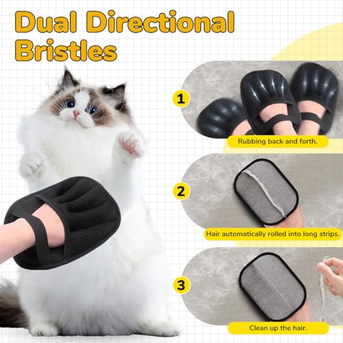 Image of Qpets Pet Hair Removal Glove, Anti-Static Pet Deshedding Grooming Glove, 5-Finger Design, Mesh Fabric & Wrist Strap Design, Quickly Remove Shedding Cat Dog Hair on Couch, Bed, Clothes (21.5x17CM)