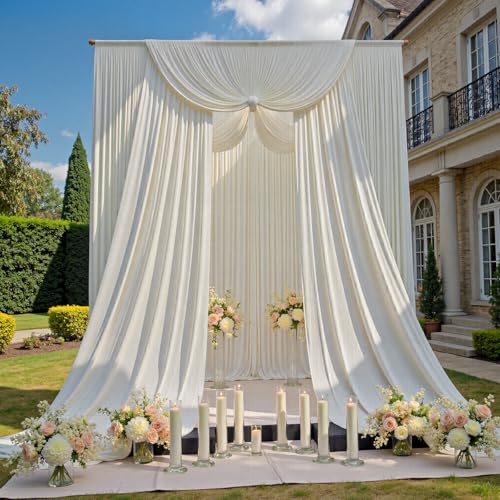 Image of 40ftx12ft Beige Backdrop Curtains for Parties, Wrinkle Free Polyester Beige Photo Backdrop Drapes 8 Panels 12 ft Long Back Drop Cloth for Wedding Birthday Photography Background