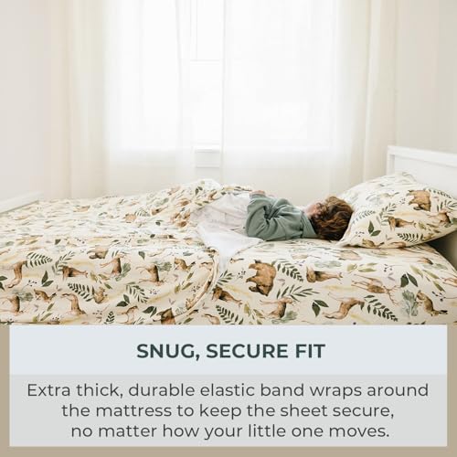 Image of Pobibaby Premium Twin Full Sheets Sets, Kids Double Bed Sheets in Cotton Blend | Ultra-Soft Woodland Camping Print with Fitted Sheet, Flat Sheet & Pillowcases (Twin Wildlife Animal)