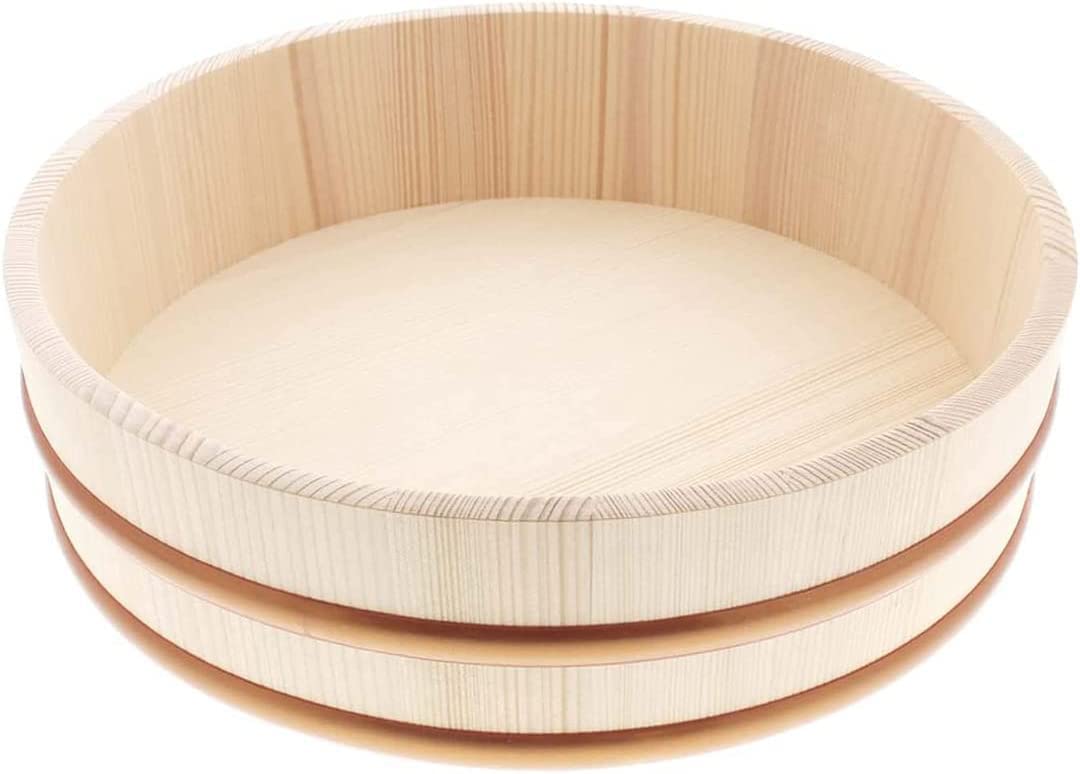 TIKUSAN Wooden Hangiri Sushi Rice Mixing Tub PP Band Made in Japan Made of Momi Fir Sushi Rice Bowl Sushi Oke (13")