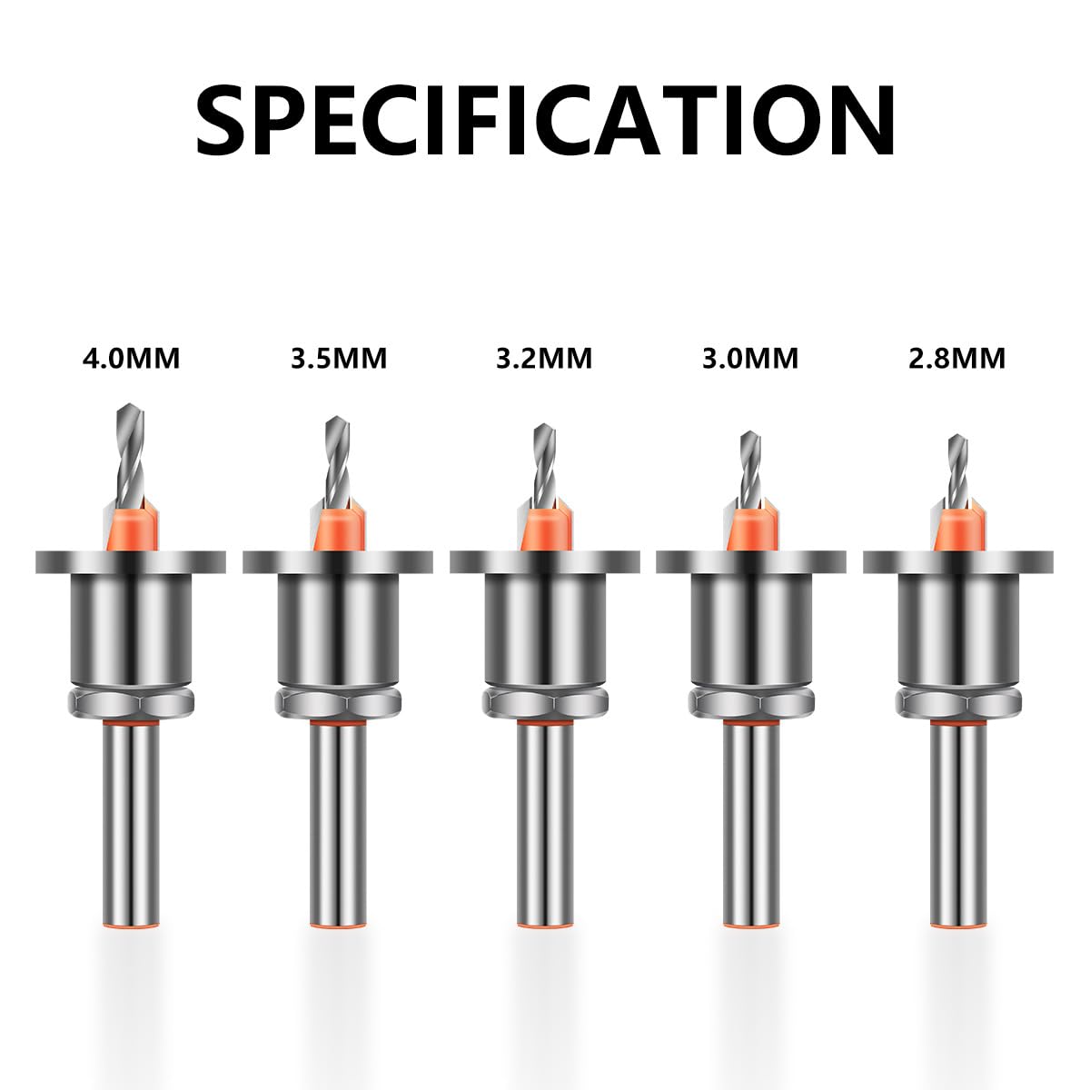 5PCS Quick Change Adjustable Countersink Drill Bit Set, 8mm Round Shank 2.8-4mm Cone Drill Counterbore Router Drill Bits with Stop Screw for Woodworking Hole Drilling Opening Cutting Tools