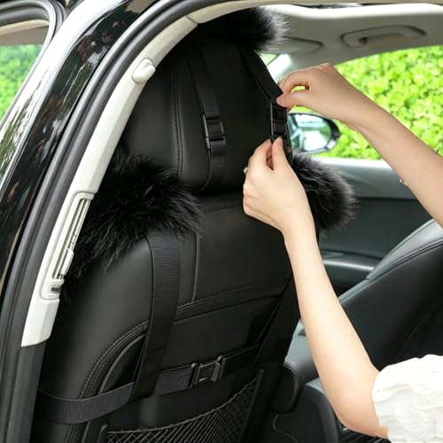 Image of 2 Pack Fluffy Sheepskin Car Seat Covers for Comfort Fur Cushion Protector