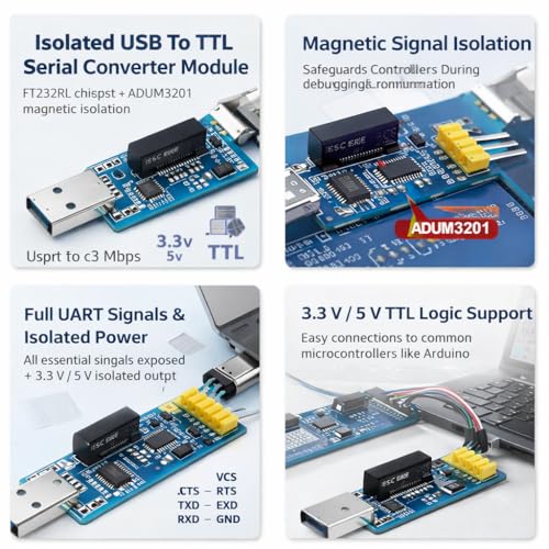 Convertisseur FT232RL USB vers TTL isolé avec connecteur UART COM pour programmation électronique - 5