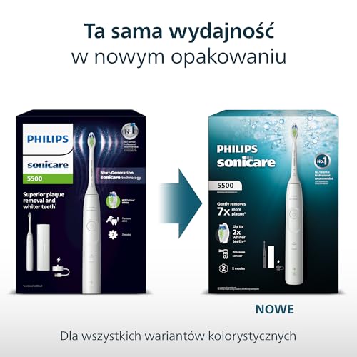 Philips Sonicare 5500 Electric Toothbrush, Sonic Toothbrush with 2 Modes, Pressure Alert, EasyStart, SmarTimer and BrushPacer, White and Navy, 2 Pack, Model HX7119/01 [New Technology]