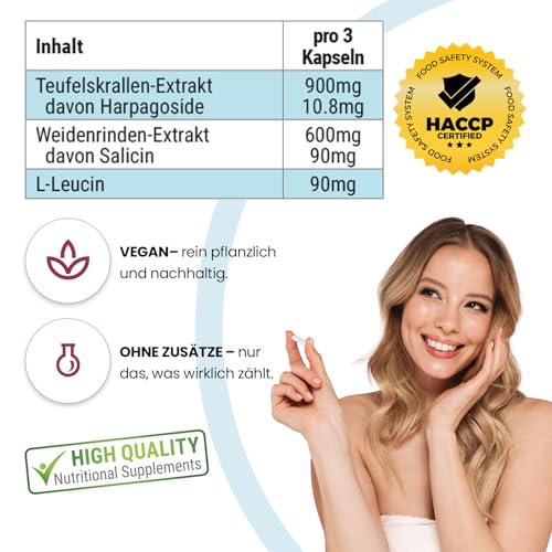 Teufelskralle & Weidenrinde - 90 Kapseln - schluckfreundlich - standardisierte Extrakte mit Harpagosiden und Salicin - hochdosiert und vegan | Qualität aus Deutschland von ViVe Supplements