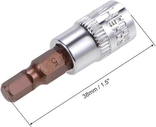 Miniatura 2 de uxcell 2 piezas de 14 de pulgada x H5 (0.197 pulgadas), brocas de acero S2 CR-V sockets 1.496 in de longitud uso con llave de trinquete, barra