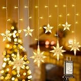 BEEWIN 126 LED Star Icicle Lights,7.8ft Connectable Window Curtain Lights Plug in,8 Lighting Modes Timer Bethlehem Star Christmas Light for Indoor Outdoor,Bedroom,Wedding,Ramadan Decor,Warm White