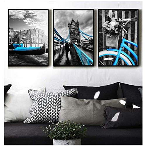 Tableau London Bridge et ville moderne déco salon 3 pièces 50x70cm