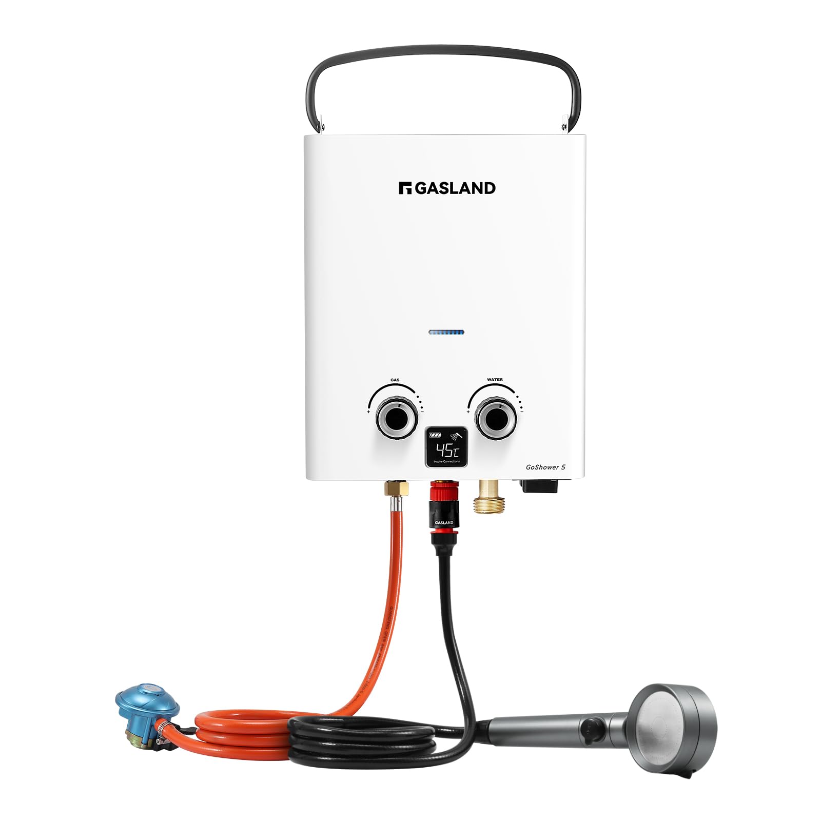 GASLAND GO Shower G5, scaldabagno a gas da esterno 5L/Min propano (37 mbar)/butano (28-30 mbar), scaldabagno a gas per esterni, scaldabagno a GPL, doccia calda da campeggio