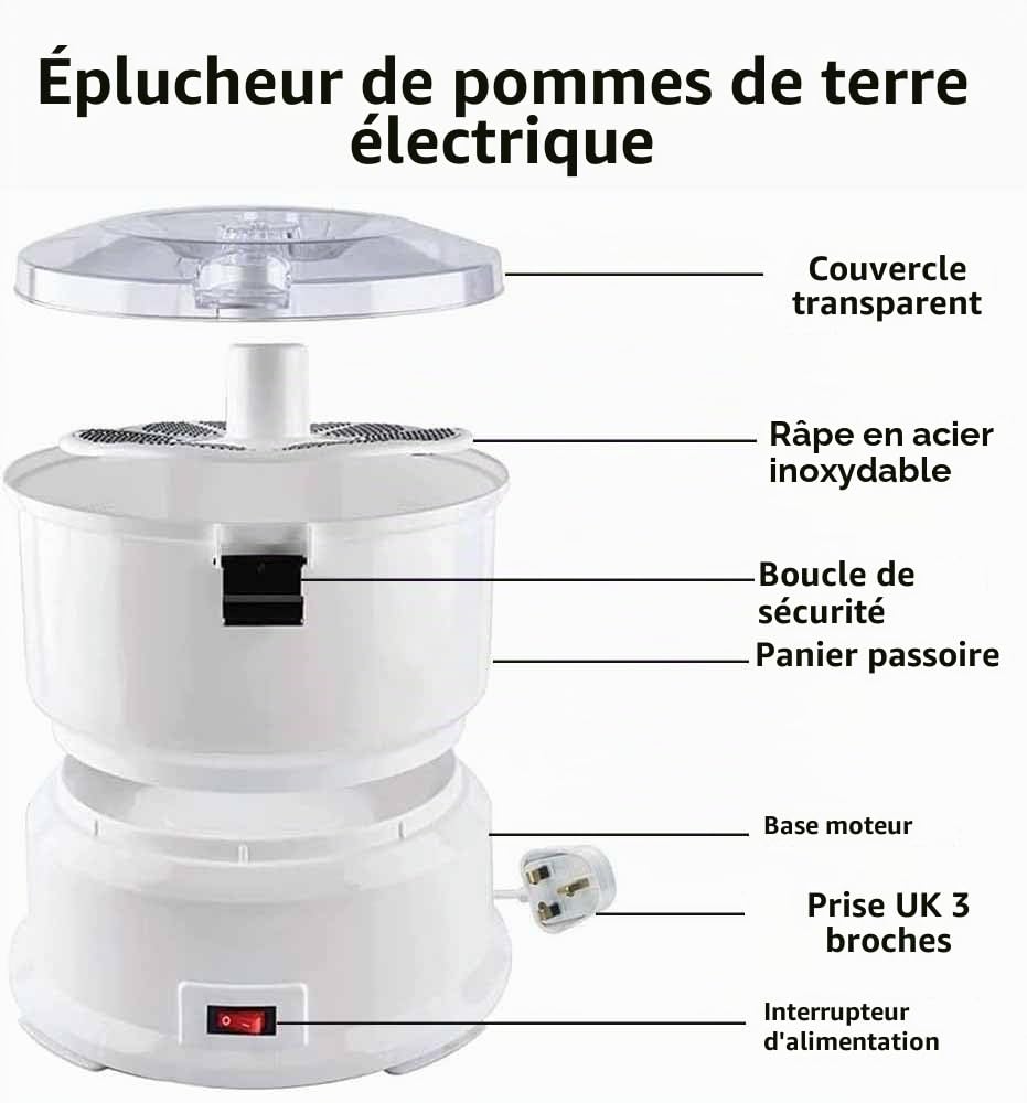 Éplucheur de Pommes de Terre Électrique 1 kg Blanc – Machine Automatique