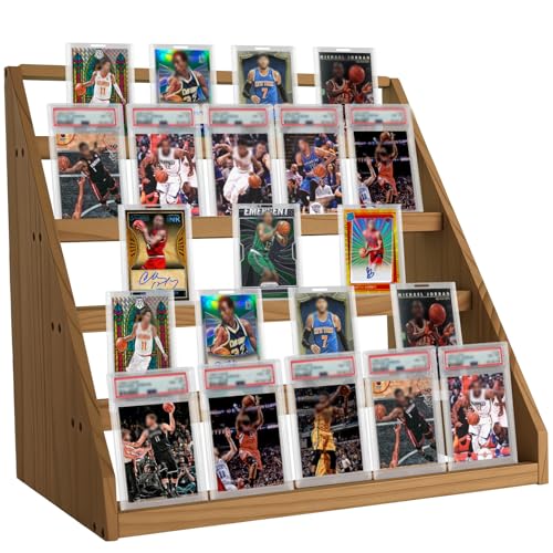 5-Tier Trading Card Display Stand – Wooden Sports...