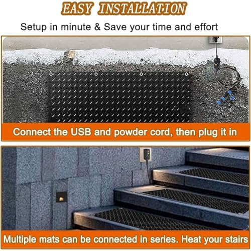 Electric Heated Driveway Snow Melting Mats, Non-Slip PVC Ice Melt Pad, Outdoor Heated Mats with Power Cord, Rubber Snow Melting Mats (55 x 500 cm)
