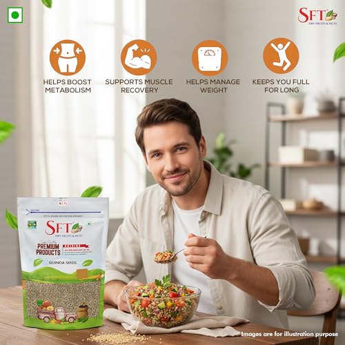 Image of SFT Premium White Quinoa Seeds 1Kg | Gluten-Free | Saponin Free | High Protein & Fiber | Diet Food for Weight Loss | Certified Grain | 100% Wholegrain Breakfast Cereal for Weight Management