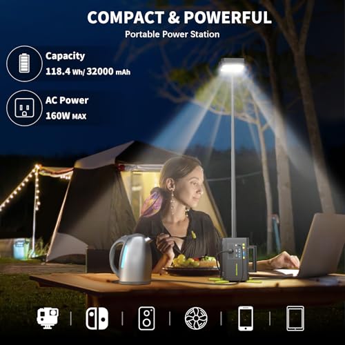 MARBERO-Portable-Power-Station-32000mAh-Portable-Power-Bank-Camping-Generator - 118Wh Portable Power Supply Lithium Ion Battery with Telescopic Camping Light DC AC USB Outlet for Hiking Emergency - Image 4